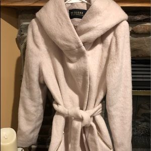 Guess Wool Blend Soft Pink Tie Coat Large